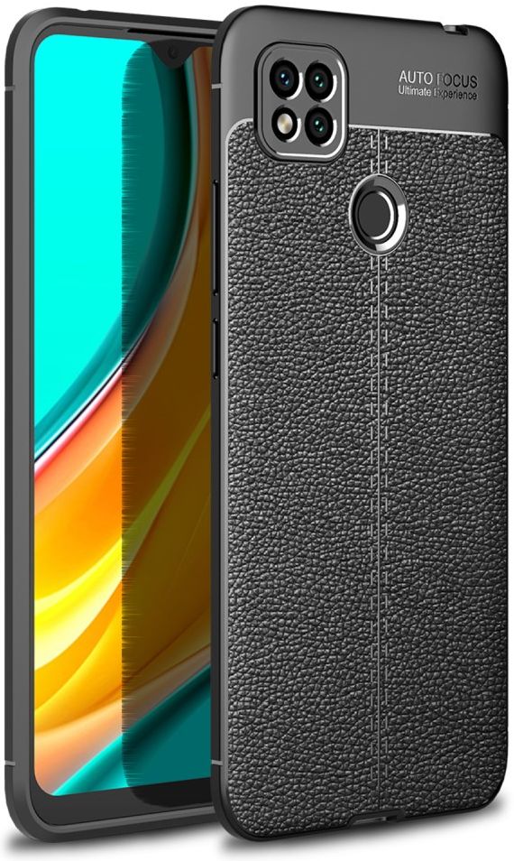Xiaomi Redmi 9C  Litchi Hoesje TPU Met Leren Textuur Zwart afbeelding 1