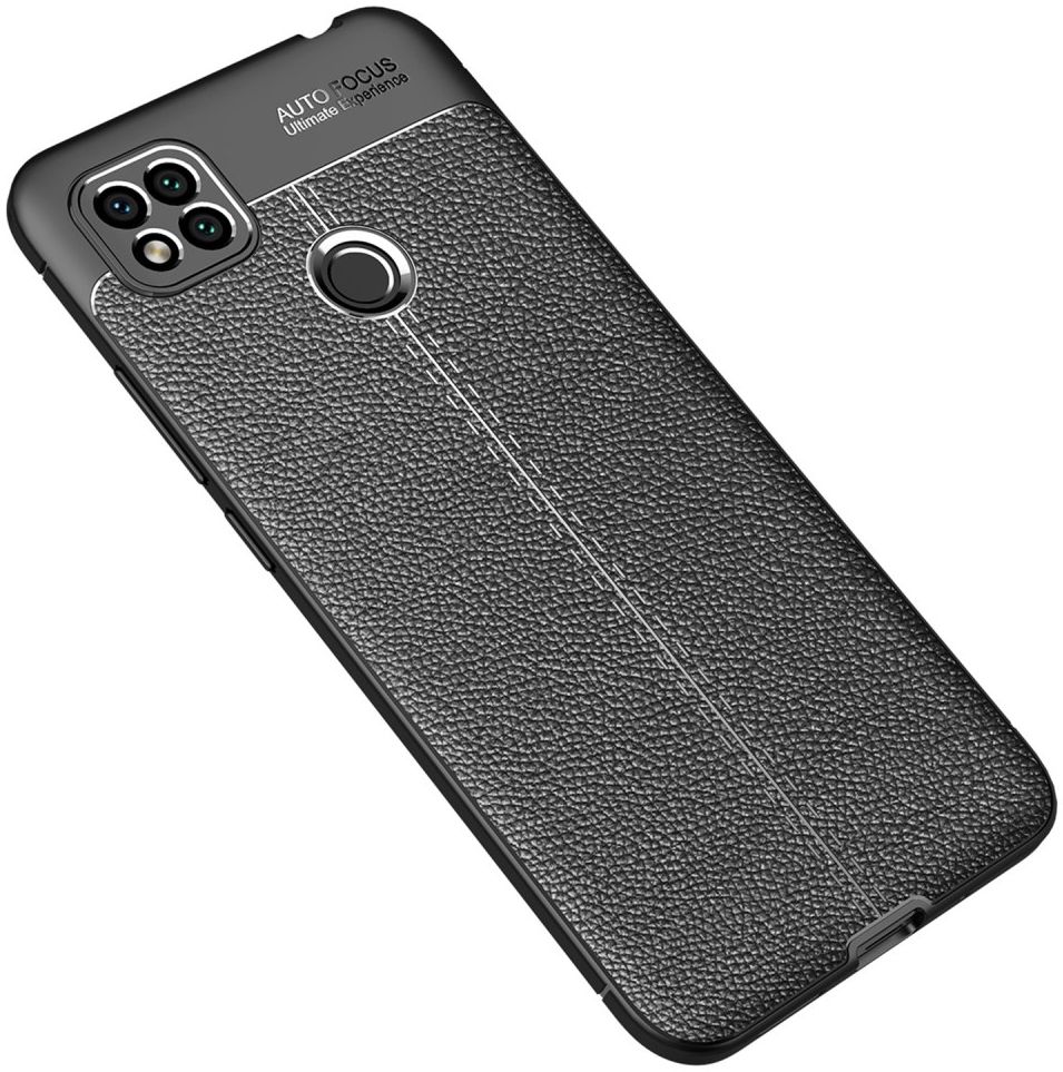 Xiaomi Redmi 9C  Litchi Hoesje TPU Met Leren Textuur Zwart afbeelding 2