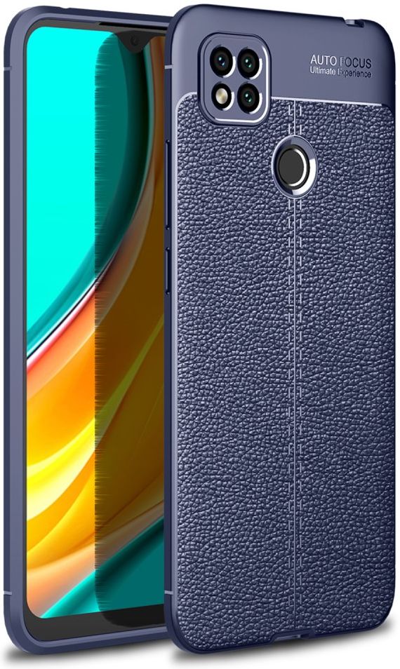 Xiaomi Redmi 9C  Litchi Hoesje TPU Met Leren Textuur Blauw afbeelding 1