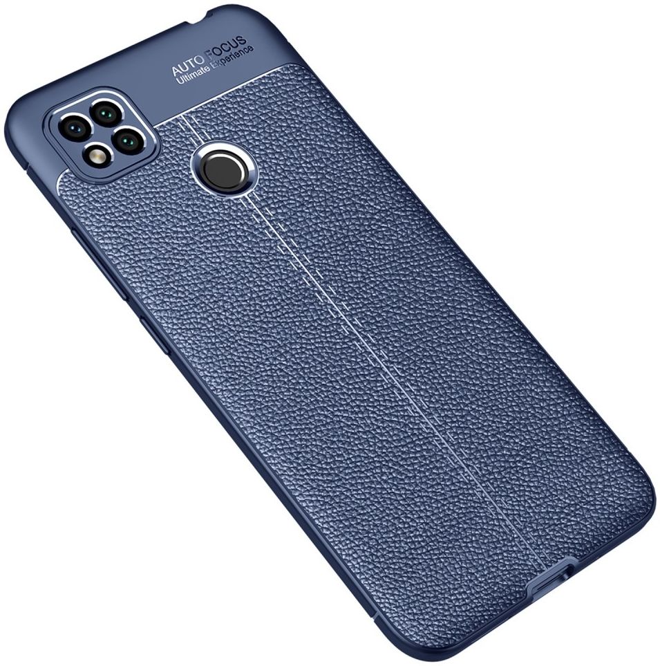 Xiaomi Redmi 9C  Litchi Hoesje TPU Met Leren Textuur Blauw afbeelding 2