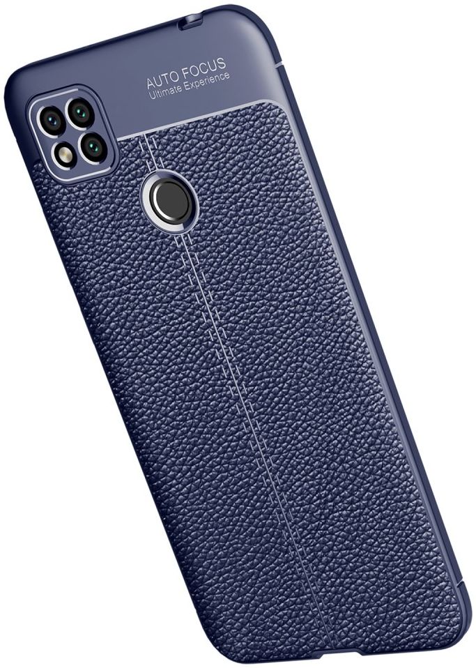 Xiaomi Redmi 9C  Litchi Hoesje TPU Met Leren Textuur Blauw afbeelding 3