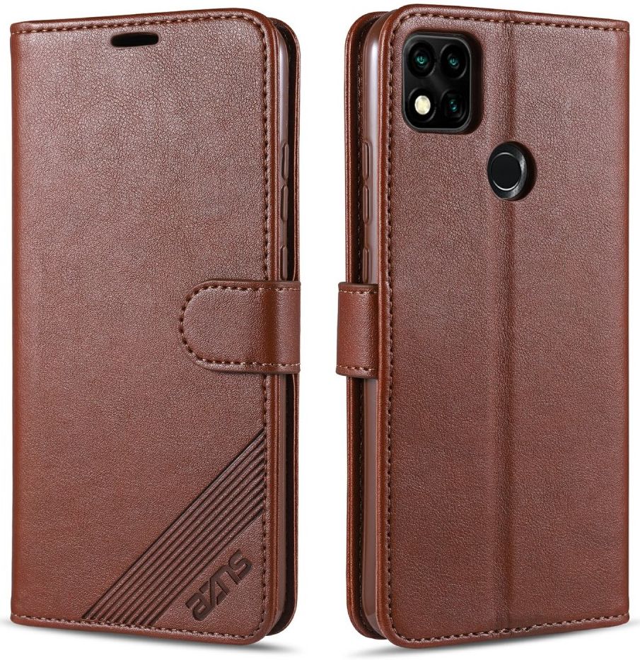 AZNS Xiaomi Redmi 9C Hoesje Wallet Book Case Kunst Leer Bruin afbeelding 3