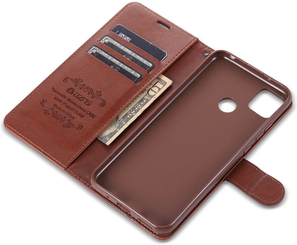 AZNS Xiaomi Redmi 9C Hoesje Wallet Book Case Kunst Leer Bruin afbeelding 9