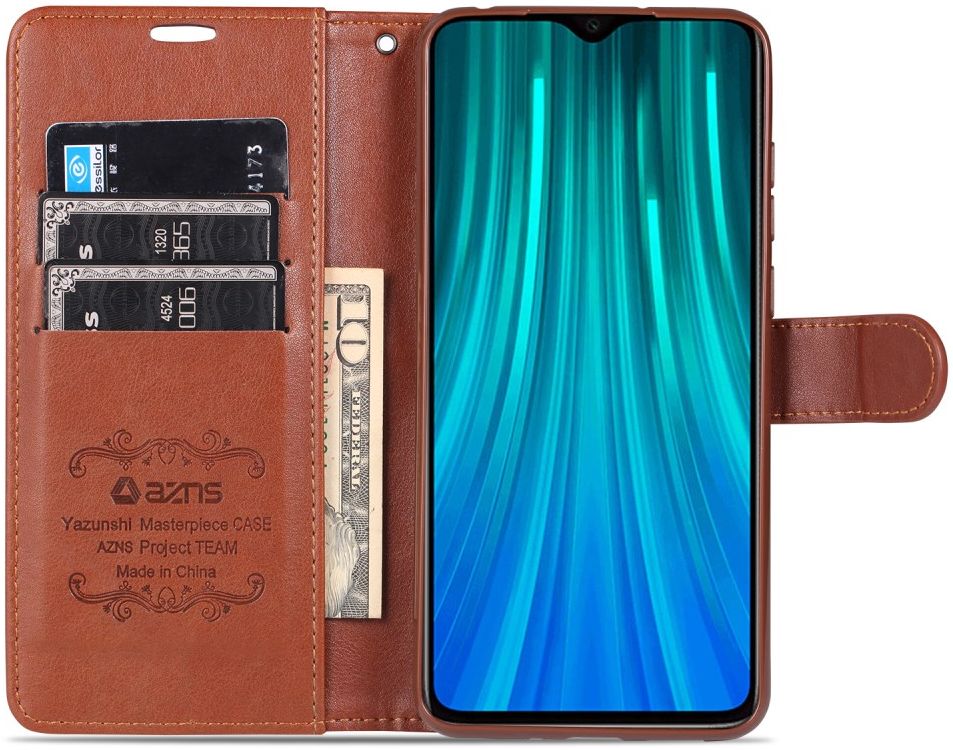 AZNS Xiaomi Redmi 9C Hoesje Wallet Book Case Kunst Leer Bruin afbeelding 2