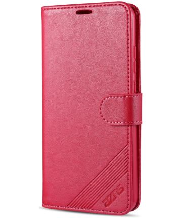 AZNS Xiaomi Redmi 9C Hoesje Wallet Book Case Kunst Leer Rood Hoesjes