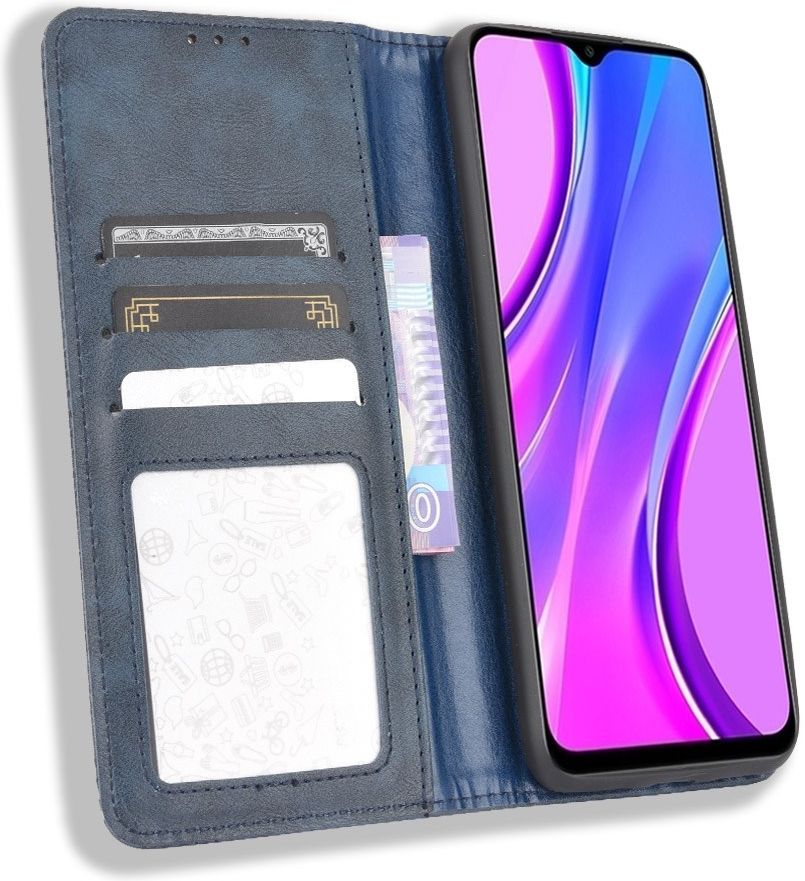 Xiaomi Redmi 9C Retro Portemonnee Hoesje Blauw afbeelding 1