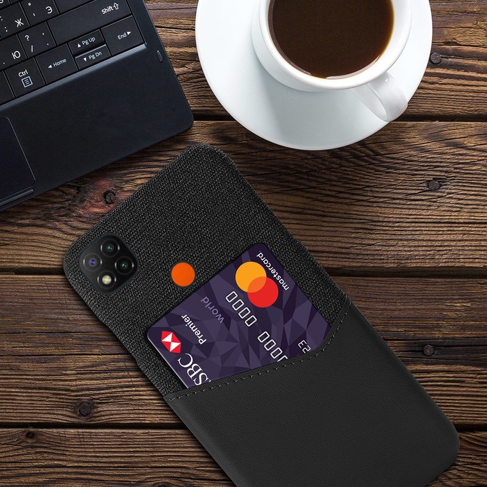 Xiaomi Redmi 9C Stoffen Hoesje met Kaartsleuf Zwart afbeelding 3