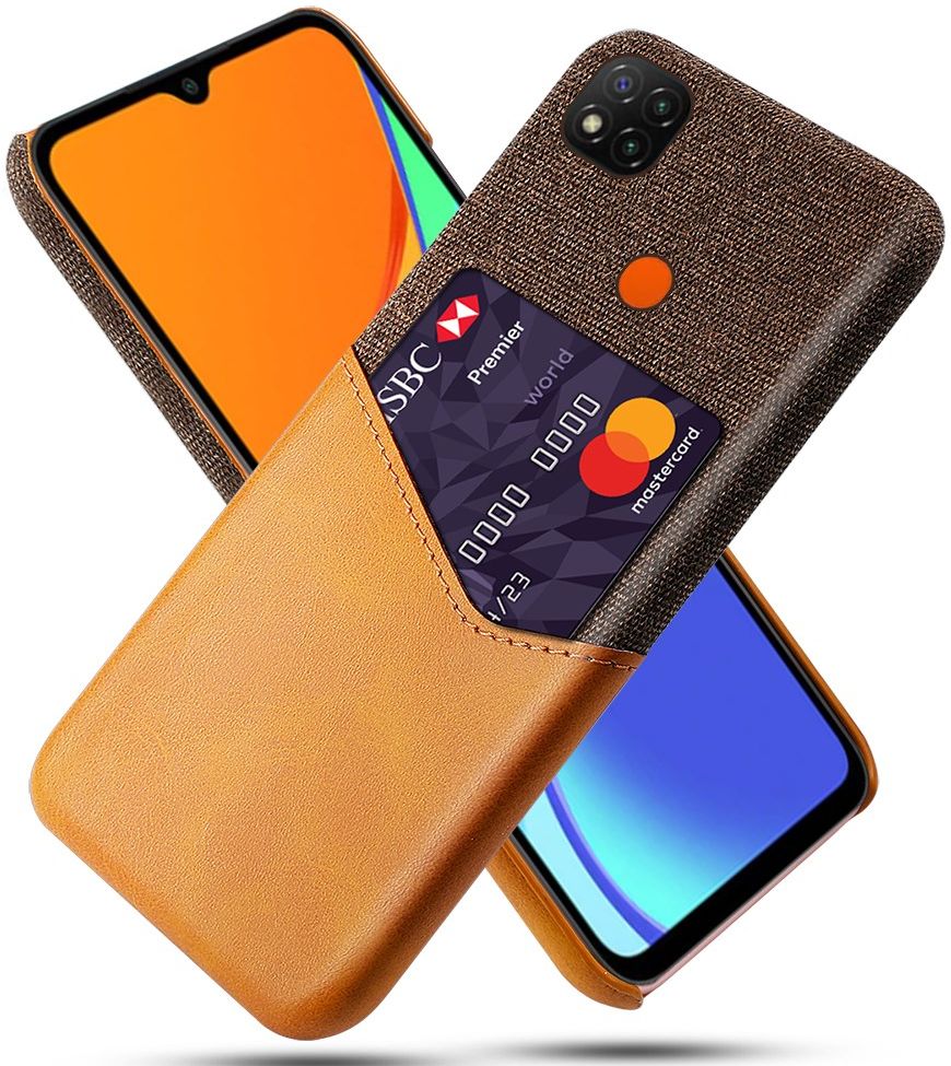 Xiaomi Redmi 9C Stoffen Hoesje met Kaartsleuf Bruin afbeelding 1