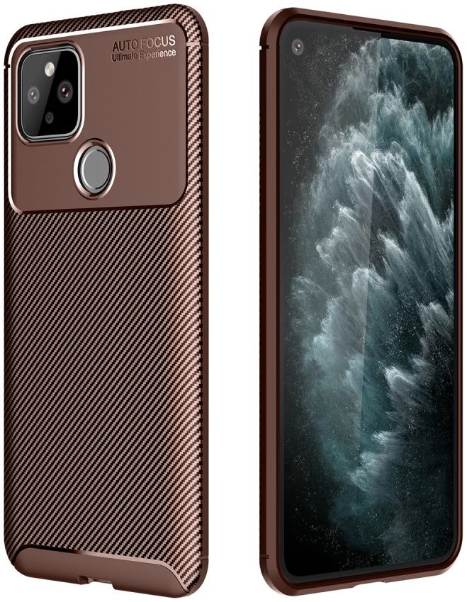 Google Pixel 5 Hoesje Geborsteld Carbon Bruin afbeelding 1