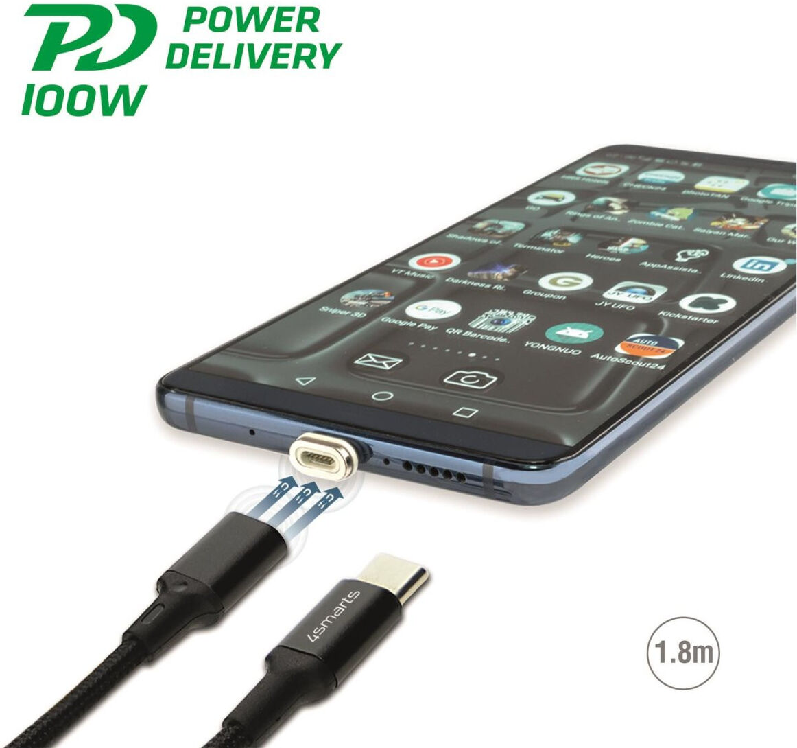 4smarts Magnetische 1.8 meter USB-C naar USB-C Oplaad en Data Kabel 5A afbeelding 3