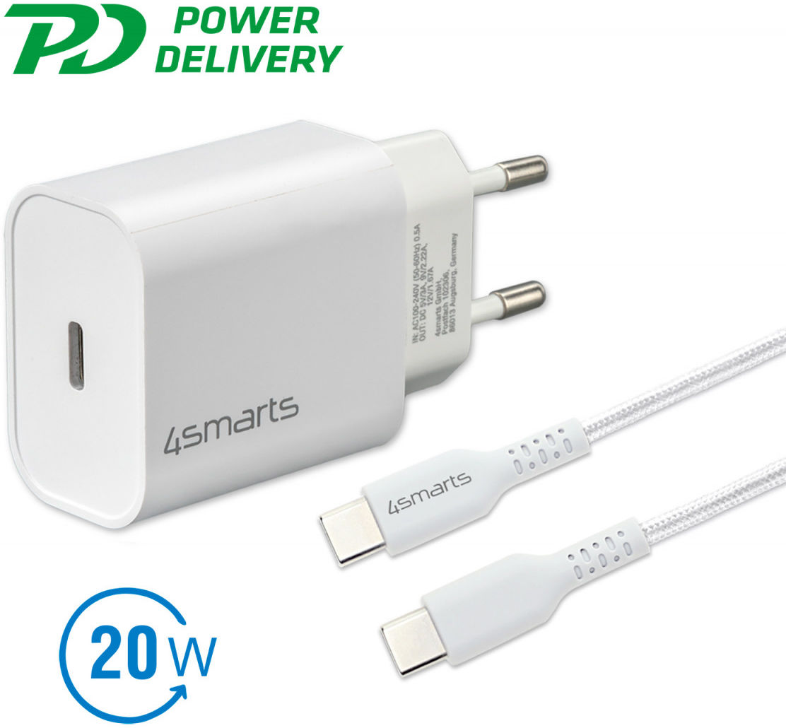 4smarts VoltPlug 20W USB-C Adapter met USB-C Kabel 1.5 Meter Wit afbeelding 3
