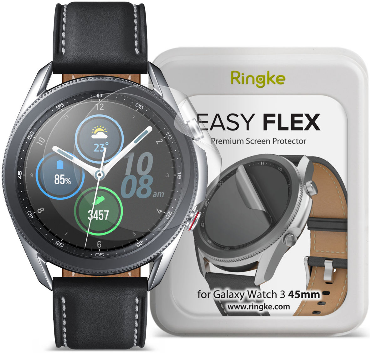 Ringke - Easy Flex Samsung Galaxy Watch 3 45MM Screenprotector (3 Pack) afbeelding 2