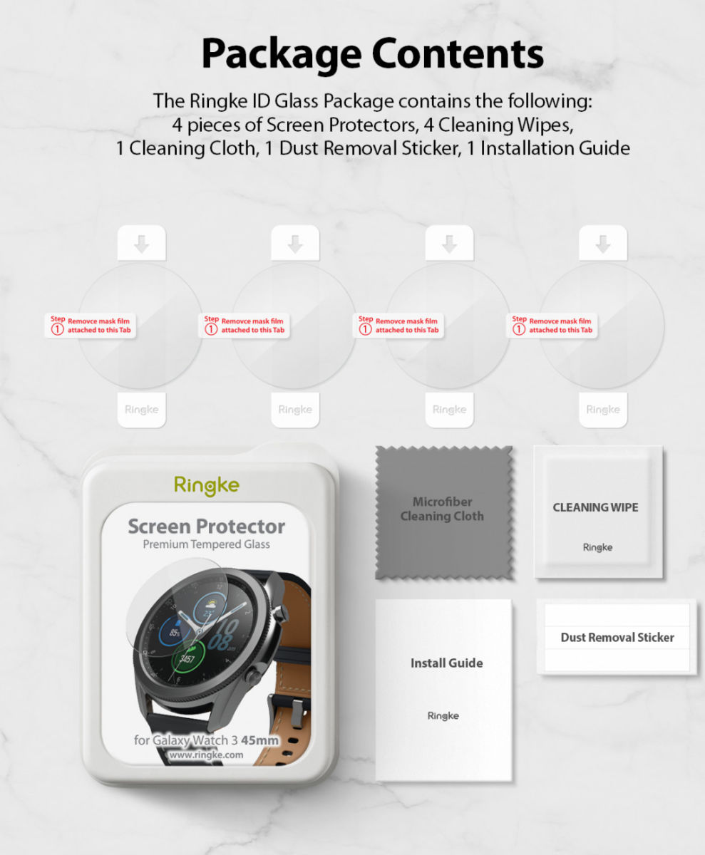Ringke ID Glass Samsung Galaxy Watch 3 45MM Screen Protector (4-Pack) afbeelding 13