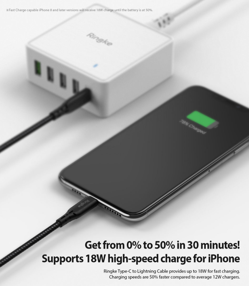 Ringke USB-C C naar Apple Lightning Kabel 1.2 Meter Zwart afbeelding 6