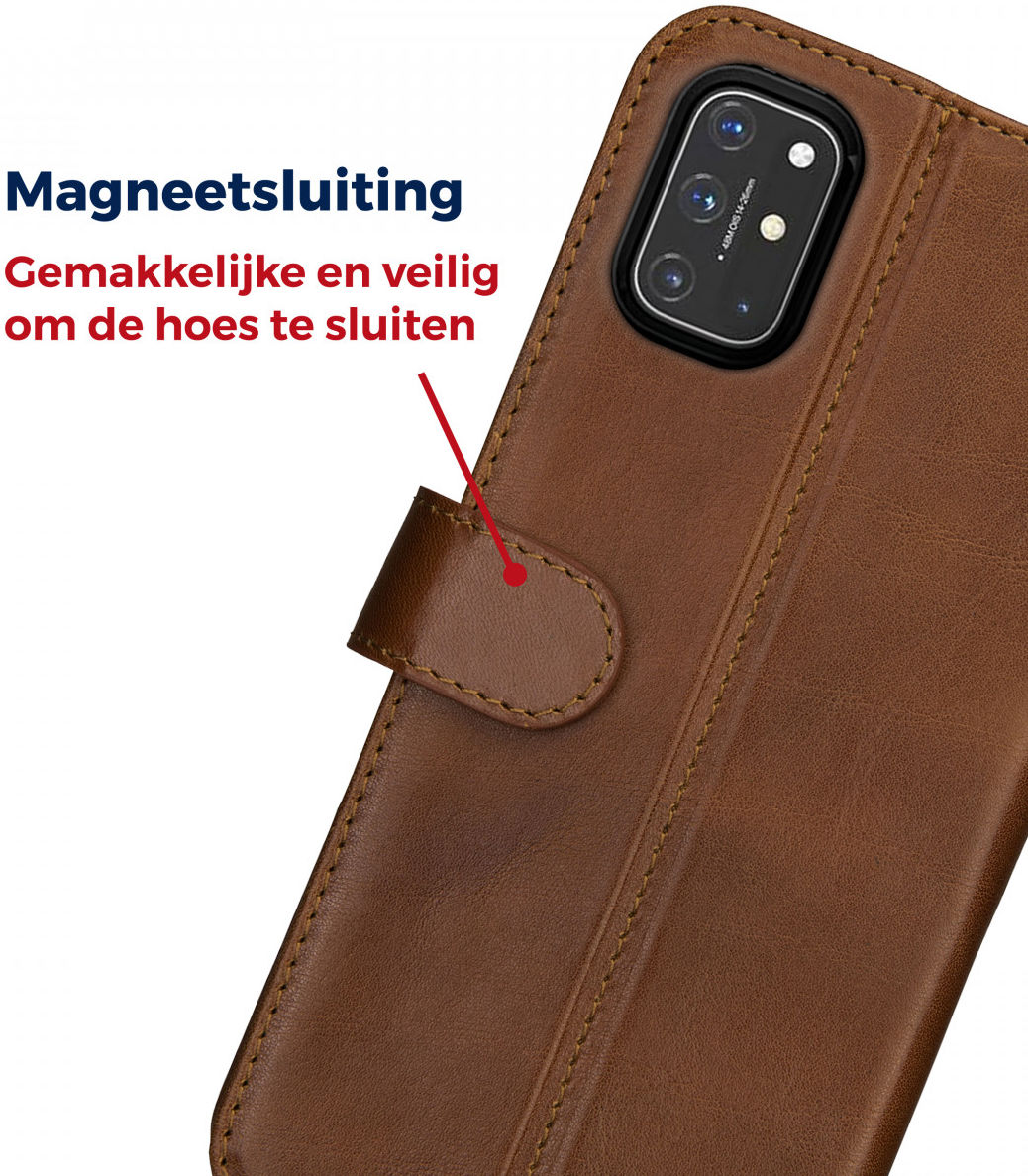Rosso Deluxe OnePlus 8T Hoesje Echt Leer Book Case Bruin afbeelding 9