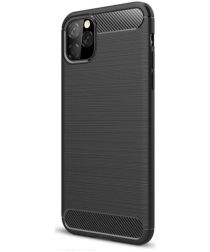 Apple iPhone 12 Pro Hoesje Geborsteld TPU Flexibele Back Cover Zwart