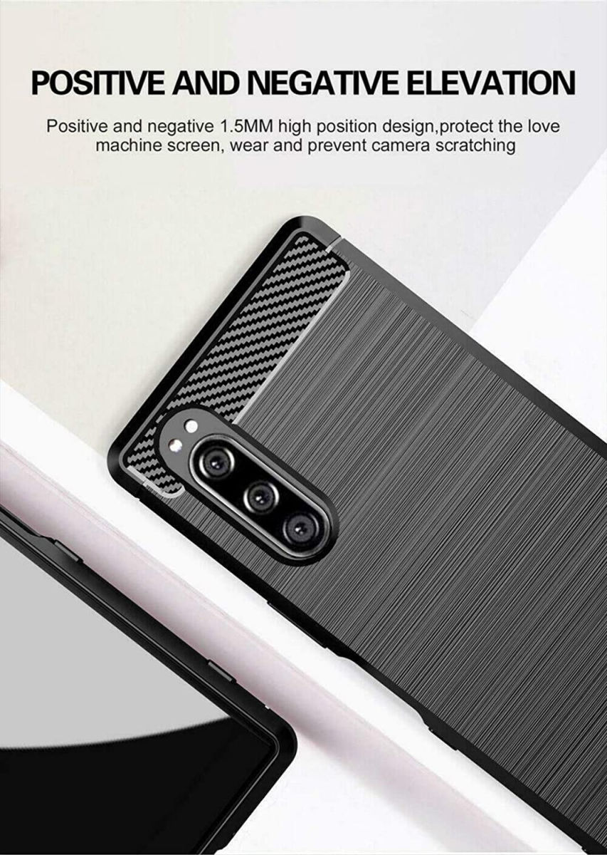 Sony Xperia 5 II Hoesje Geborsteld TPU Flexibele Back Cover Zwart afbeelding 4