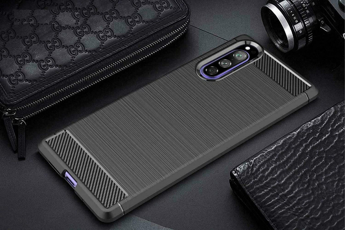 Sony Xperia 5 II Hoesje Geborsteld TPU Flexibele Back Cover Zwart afbeelding 2
