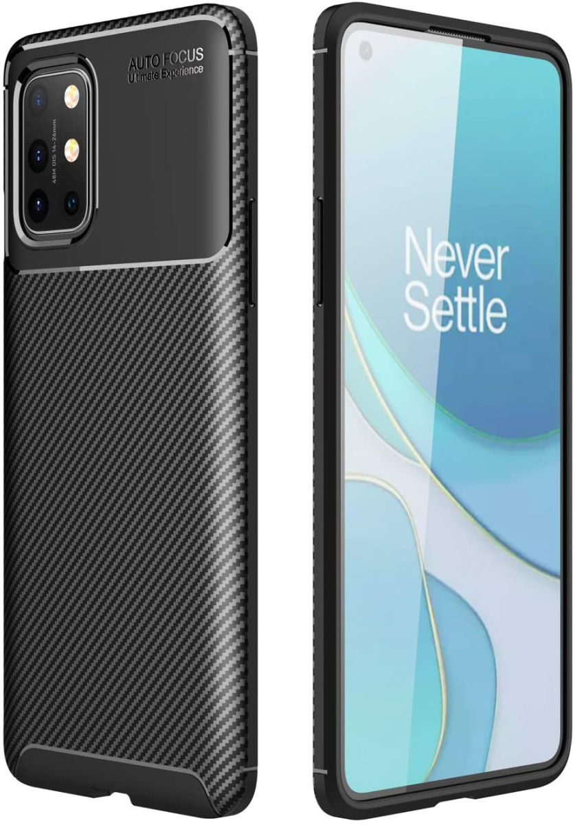 OnePlus 8T Siliconen Carbon Hoesje Zwart afbeelding 1