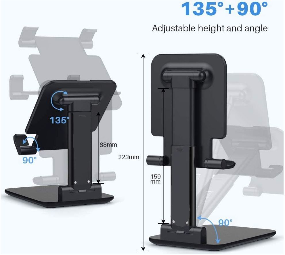 Verstelbare Aluminium iPad/Tablet Bureau Houder Opvouwbaar Zwart afbeelding 7