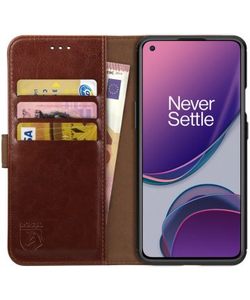 Rosso Element OnePlus 8T Hoesje Book Cover Wallet Case Bruin Hoesjes