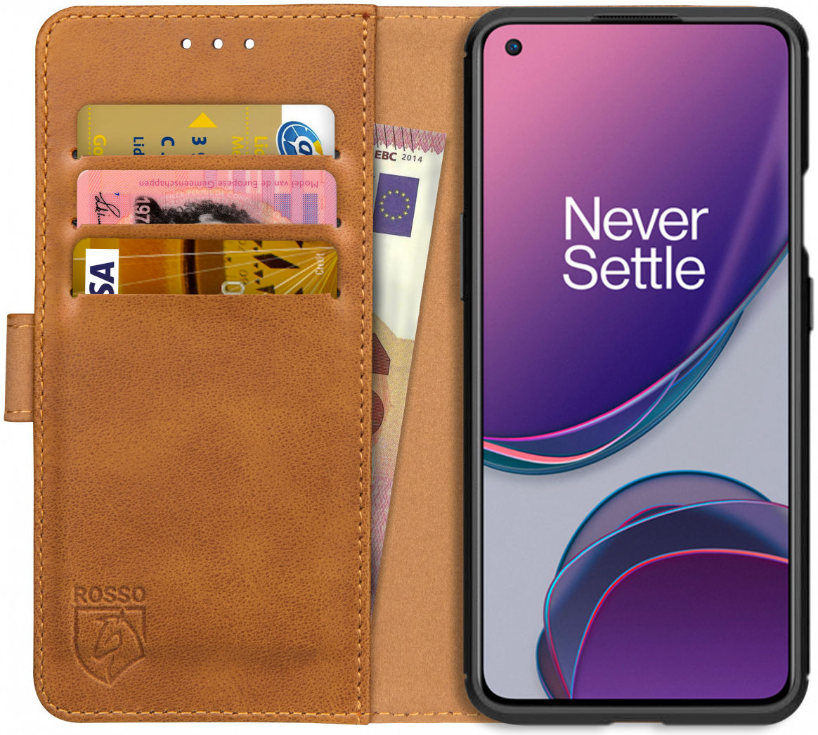 Rosso Element OnePlus 8T Hoesje Book Cover Wallet Case Lichtbruin afbeelding 1