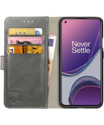 Rosso Element OnePlus 8T Hoesje Book Cover Wallet Case Grijs Hoesjes