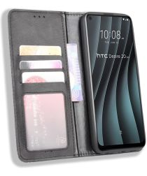 HTC Desire 20 Pro Retro Book Case Portemonnee Hoesje Zwart