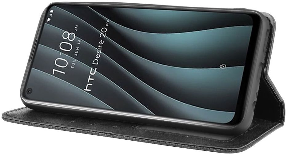 HTC Desire 20 Pro Retro Book Case Portemonnee Hoesje Zwart afbeelding 3