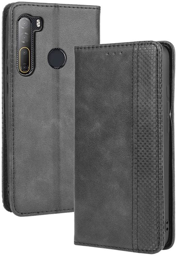 HTC Desire 20 Pro Retro Book Case Portemonnee Hoesje Zwart afbeelding 2