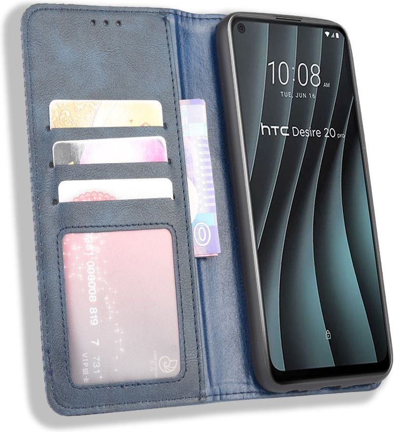HTC Desire 20 Pro Retro Book Case Portemonnee Hoesje Grijs afbeelding 1