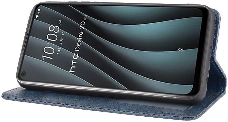 HTC Desire 20 Pro Retro Book Case Portemonnee Hoesje Grijs afbeelding 3
