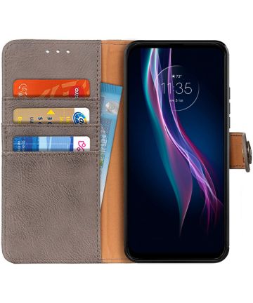 Motorola Moto One Fusion Plus Hoesje Retro Wallet Book Case Grijs Hoesjes