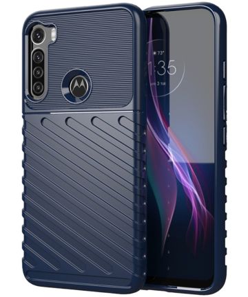 Motorola Moto One Fusion Plus Twill Thunder Texture Back Cover Blauw Hoesjes