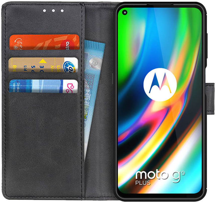Motorola Moto G9 Plus Portemonnee Stand Hoesje Zwart afbeelding 1