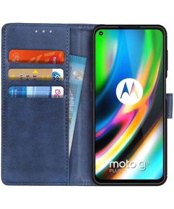 Motorola Moto G9 Plus Portemonnee Stand Hoesje Blauw Hoesjes
