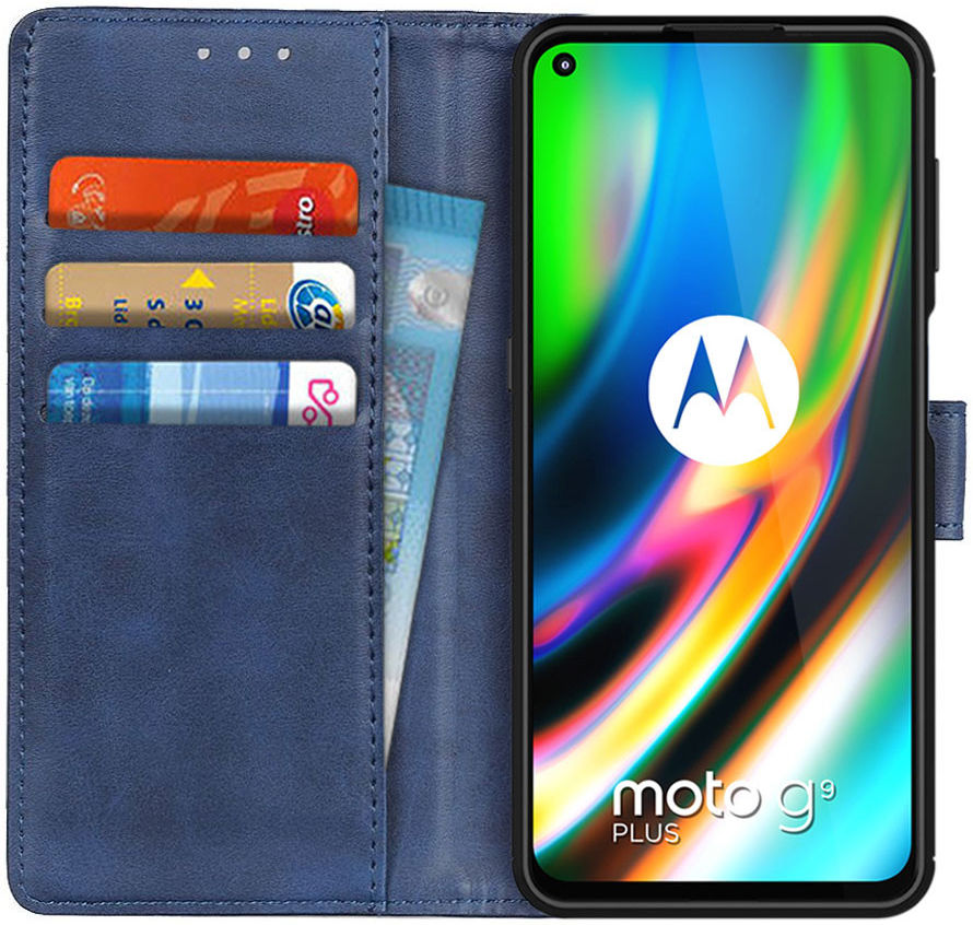 Motorola Moto G9 Plus Portemonnee Stand Hoesje Blauw afbeelding 1