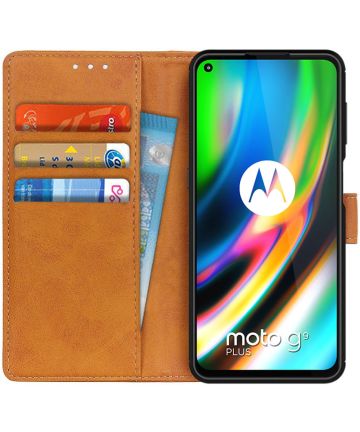 Motorola Moto G9 Plus Portemonnee Stand Hoesje Bruin Hoesjes