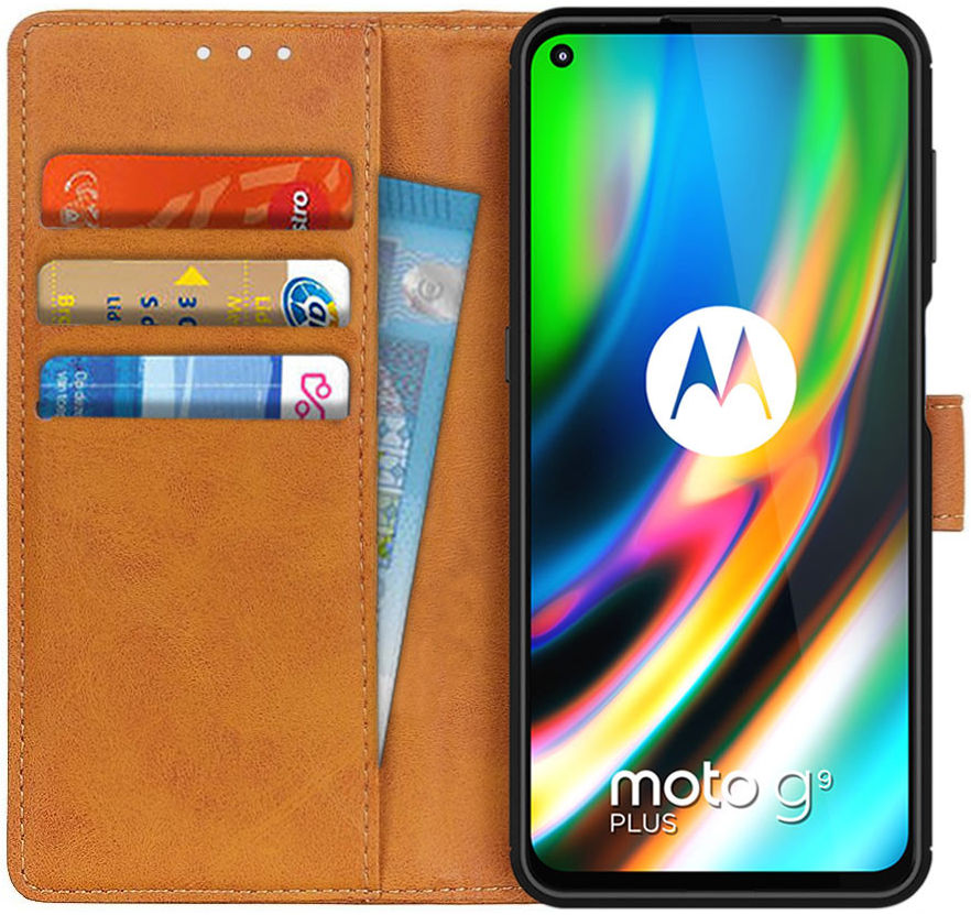 Motorola Moto G9 Plus Portemonnee Stand Hoesje Bruin afbeelding 1