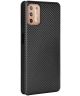 Motorola Moto G9 Plus Carbon Fiber Portemonnee Hoesje Zwart