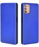 Motorola Moto G9 Plus Carbon Fiber Portemonnee Hoesje Blauw