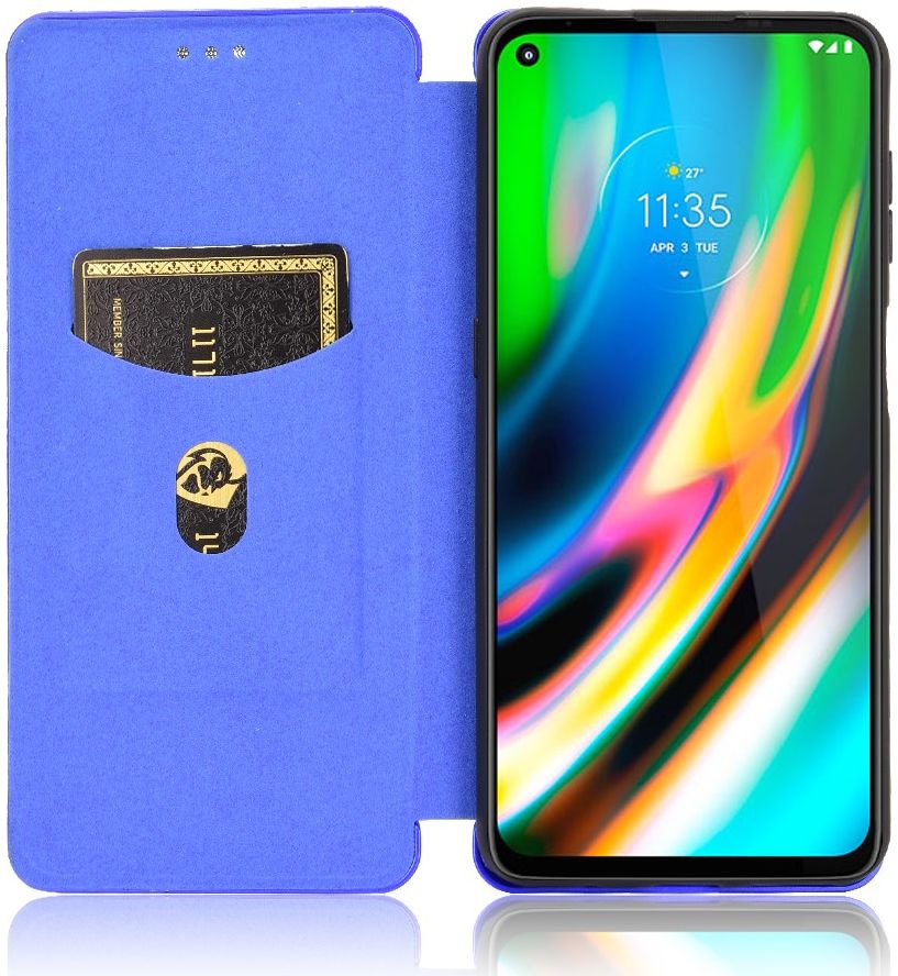 Motorola Moto G9 Plus Carbon Fiber Portemonnee Hoesje Blauw afbeelding 1