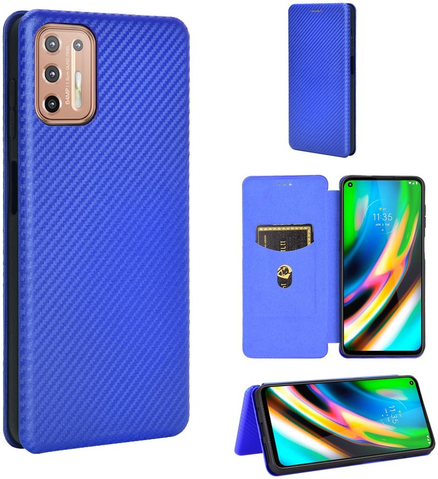 Motorola Moto G9 Plus Carbon Fiber Portemonnee Hoesje Blauw afbeelding 12