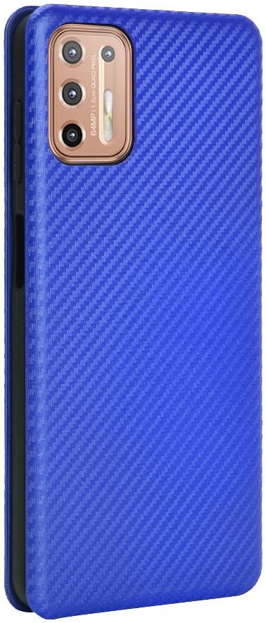Motorola Moto G9 Plus Carbon Fiber Portemonnee Hoesje Blauw afbeelding 2
