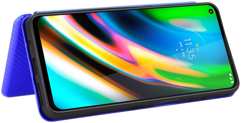 Motorola Moto G9 Plus Carbon Fiber Portemonnee Hoesje Blauw afbeelding 3