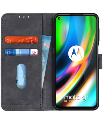 Motorola Moto G9 Plus Hoesje Retro Wallet Book Case Zwart Hoesjes