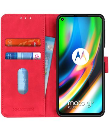 Motorola Moto G9 Plus Hoesje Retro Wallet Book Case Rood Hoesjes