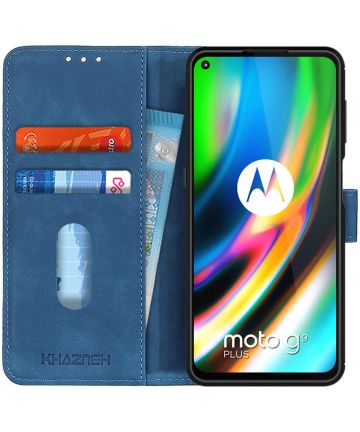 Motorola Moto G9 Plus Hoesje Retro Wallet Book Case Blauw Hoesjes