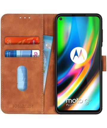 KHAZNEH Motorola Moto G9 Plus Hoesje Retro Wallet Book Case Bruin Hoesjes
