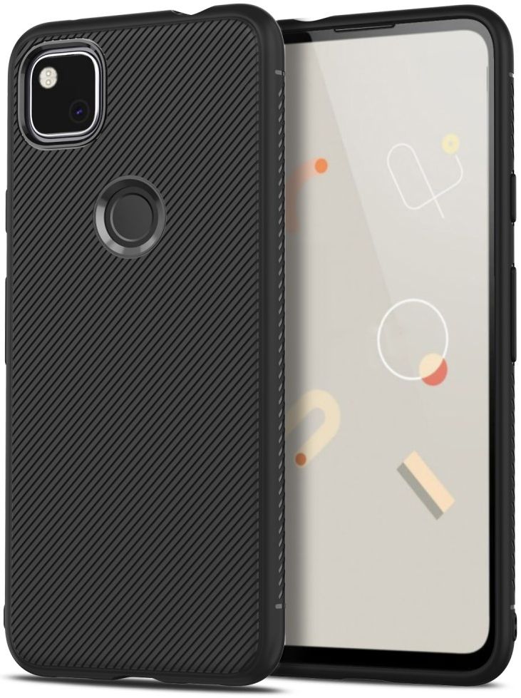 Google Pixel 4A Hoesje Twill Slim Textuur Back Cover Zwart afbeelding 1